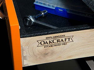 Oakcraft Logo on Cabinet Drawer